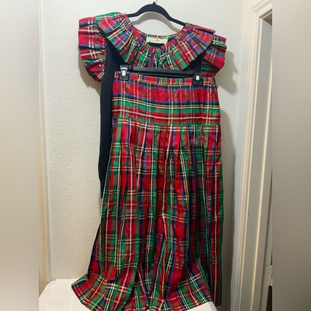Vintage Confetti 2 PCs skirt set plaid lined skirt and top pleated size M